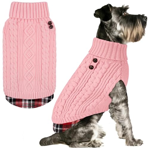 Image of KYEESE Dog Sweater for Small Dogs Turtleneck Thick Knit Pullover | Stretchy Fit, Lightweight & Warm, Cozy Knit Comfort, Classic Plaid Design, Gentle on Sensitive Skin, Winter Daily Wear