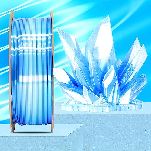 Image of BBLIFE Silk White to Silk Sapphire Blue Color Change PLA 3D Filament, 1.75mm 3D Printing Filament, 2 Color Gradient Change Multi Colored Silk PLA, Widely Fit 3D Printer, 1KG Silk White to Blue PLA