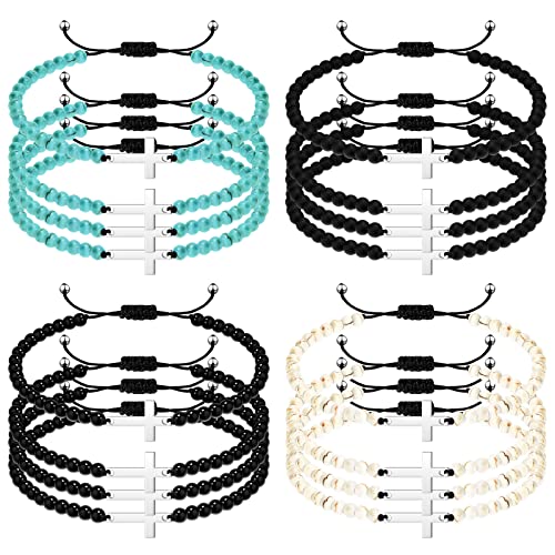 Fumete 16 Pcs Cross Bead Bracelet Bulk for Women Men 4mm Beaded Christian Bracelet Bible Verse Religious Jewelry for Church