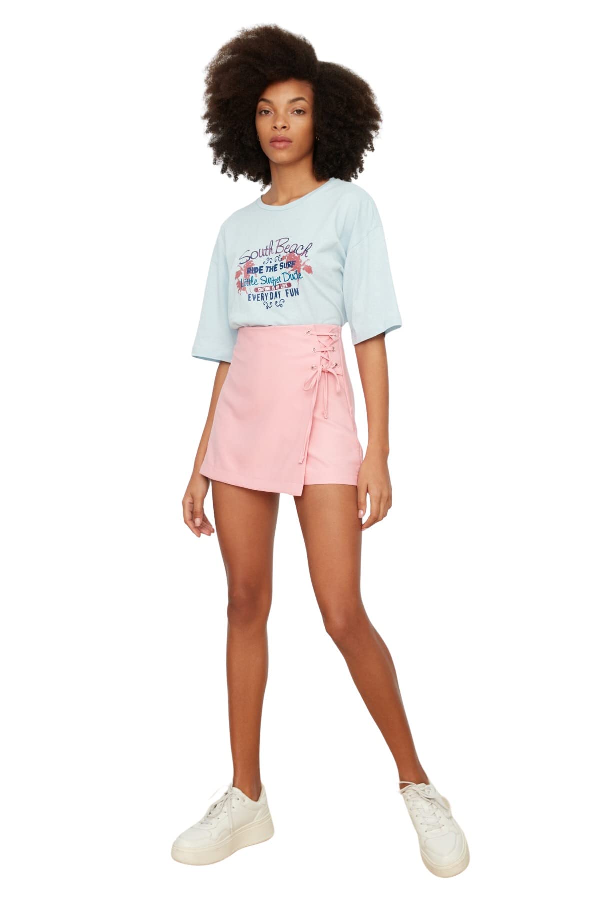 Trendyol Women Basic High Waist Straight Leg Skort Shorts Pale Pink