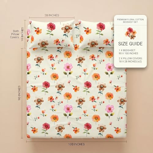 Image of SANMARINO 300TC Cloud Cotton King Size Bedsheet with 2 Pillow Covers | Super Soft & Breathable | Luxury Floral Pixel Bloom Digital Print Bedding Set | 228x254 cm | Peach Blossom Peach Pink