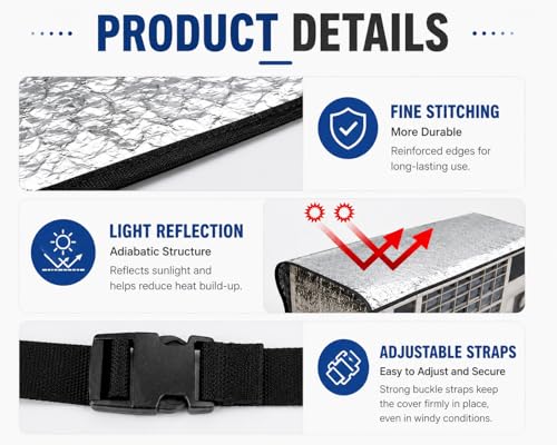 Image of Outdoor AC Unit Cover Combo Set - Top Heat Shield + Side Protection Panel | Reflective Aluminium Insulated Cover | Protection from Sun, Rain, Dust & Leaves | Adjustable Straps