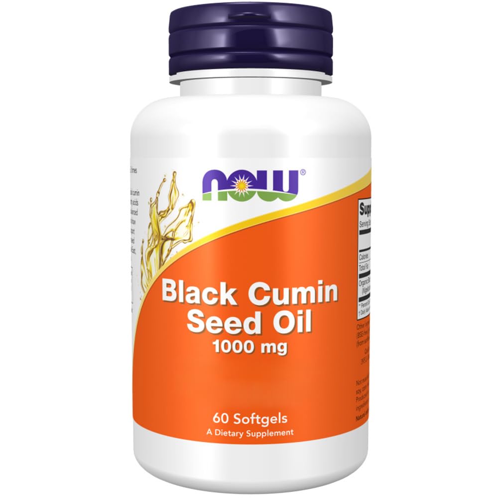 Now Foods Black cumin seed oil (Olio di semi di cumino nero), 1000mg, dose elevata, 60 capsule morbide, Testato in Laboratorio, Senza Soia, Senza Glutine, Senza OGM