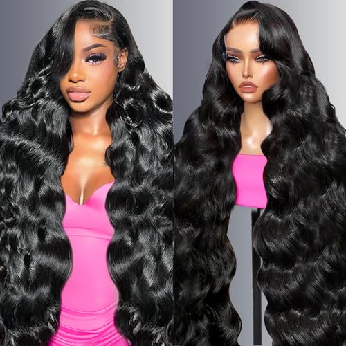 LEHOO 30 Inch 13x6 Body Wave Lace Front Wigs Human Hair Pre Plucked 220% Density Thick Real Virgin Human Hair Wig Invisilbe Hairline Tiny Knots Body Wave HD Lace Frontal Wigs 3X Longer Lifespan