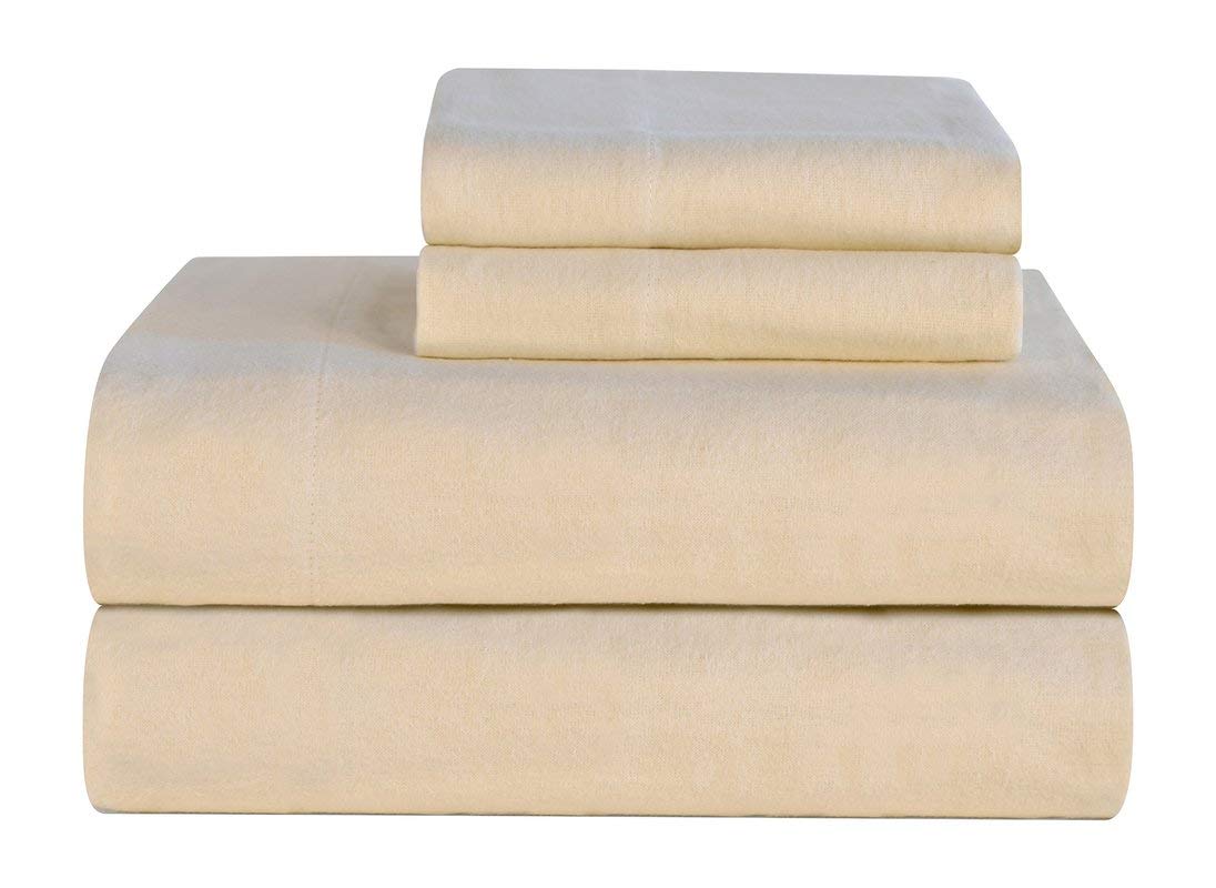 Amigozone Latte Brushed Cotton Thermal Flannelette Fitted Sheet Flat Sheet With Pillowcases Sheet Set (King, )