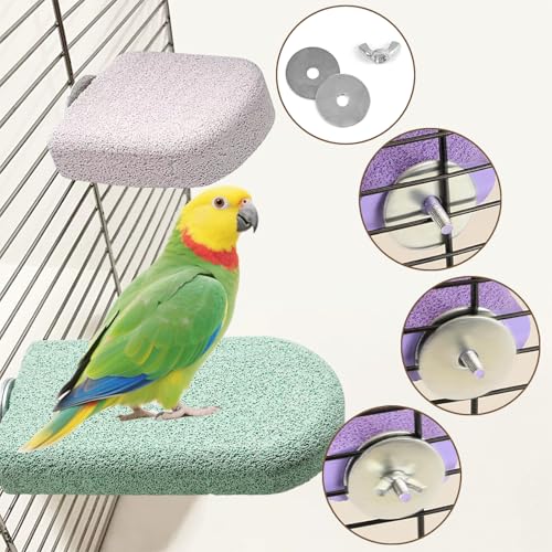 Image of Pet Teeth Grinding Stone and Perch, Bird Perch Stands, Natural Chewing Toys for Small Medium Birds Budgies Conures Cockatiels Rats (4 Colores, Big)