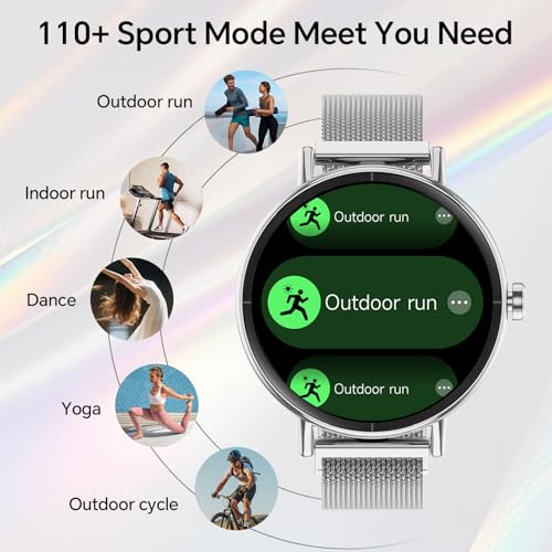 Image of Yoever Smart Watches for Men Women,1.57 inch HD 43mm Fitness Tracker Answer /Make Call, Heart Rate /Sleep /SpO2, Round Smart Watch for iPhone /Samsung /Android,IP68 Waterproof,110+ Sport Mode-Silver