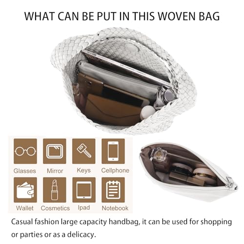 Image of Woven Tote Bag For Women, Large Vegan Leather Travel Handbag, Casual Work Shoulder Bag, Underarm Commuter Hobo Bag With Purse