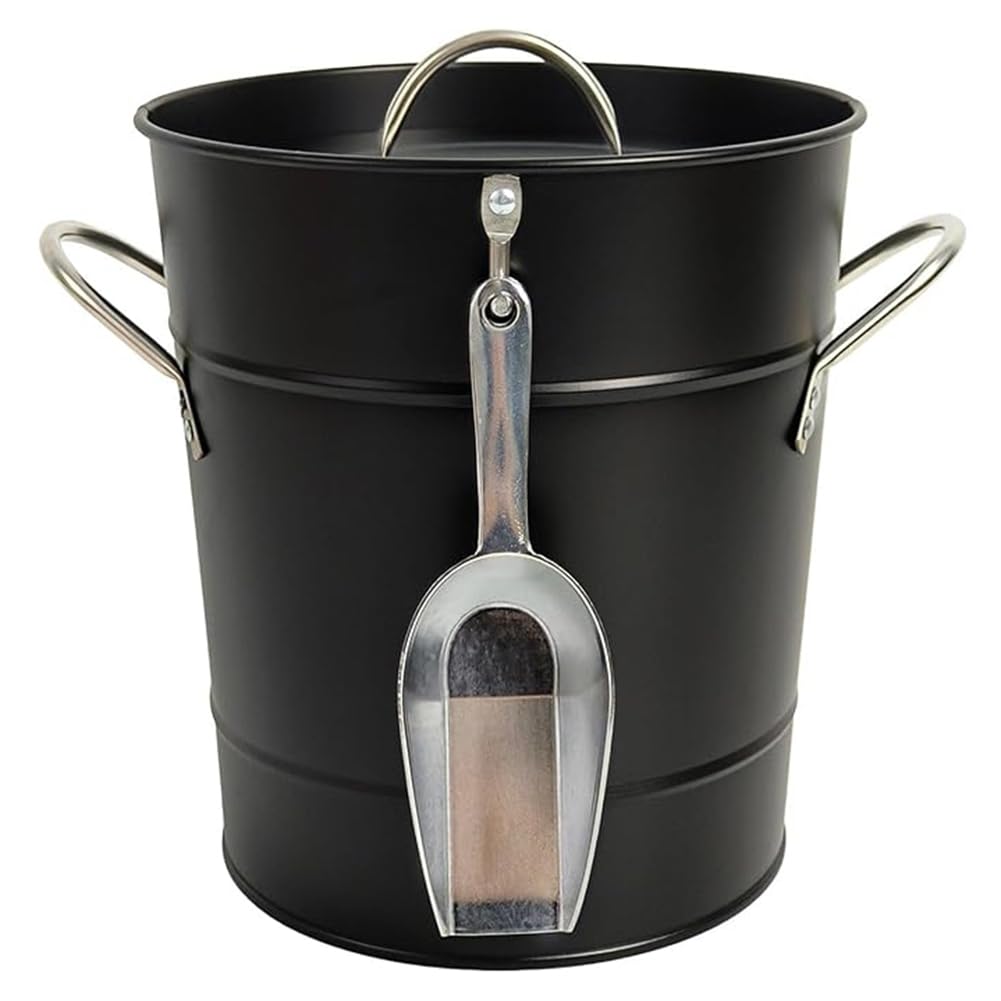 Aundhegrtt Chiller with Carry Handle 4L Large Ice Bucket Iron Double Walled Insulated Wine Bucket with Scoop Black