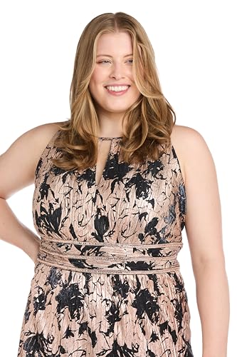 Image of R&M Richards Women's Metallic Bloom Pleated Maxi Dress