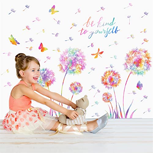 Large Dandelion Wall Decals Colorful Flower Wall Decals Peel And Sticks Wall Art Sticker Floral Butterflies Dragonfly Wall Murals Sticker Inspirational Wall Stickers For Girl Bedroom Living Room Decor #TOP2