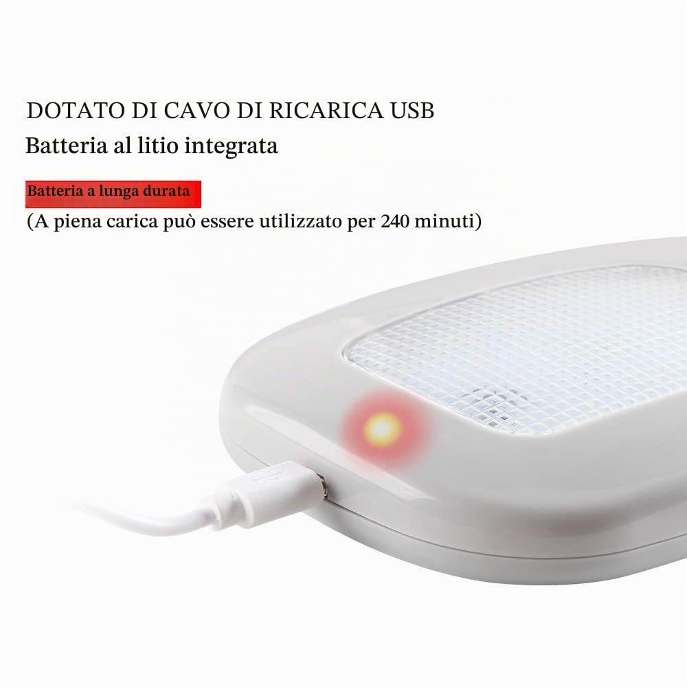Luci per Tettuccio Auto LED Plafoniera per Auto Senza Fili USB Ricaricabile Interruttore A Pulsante Con Magnete Generale per Interni Universali (Luce Bianca)