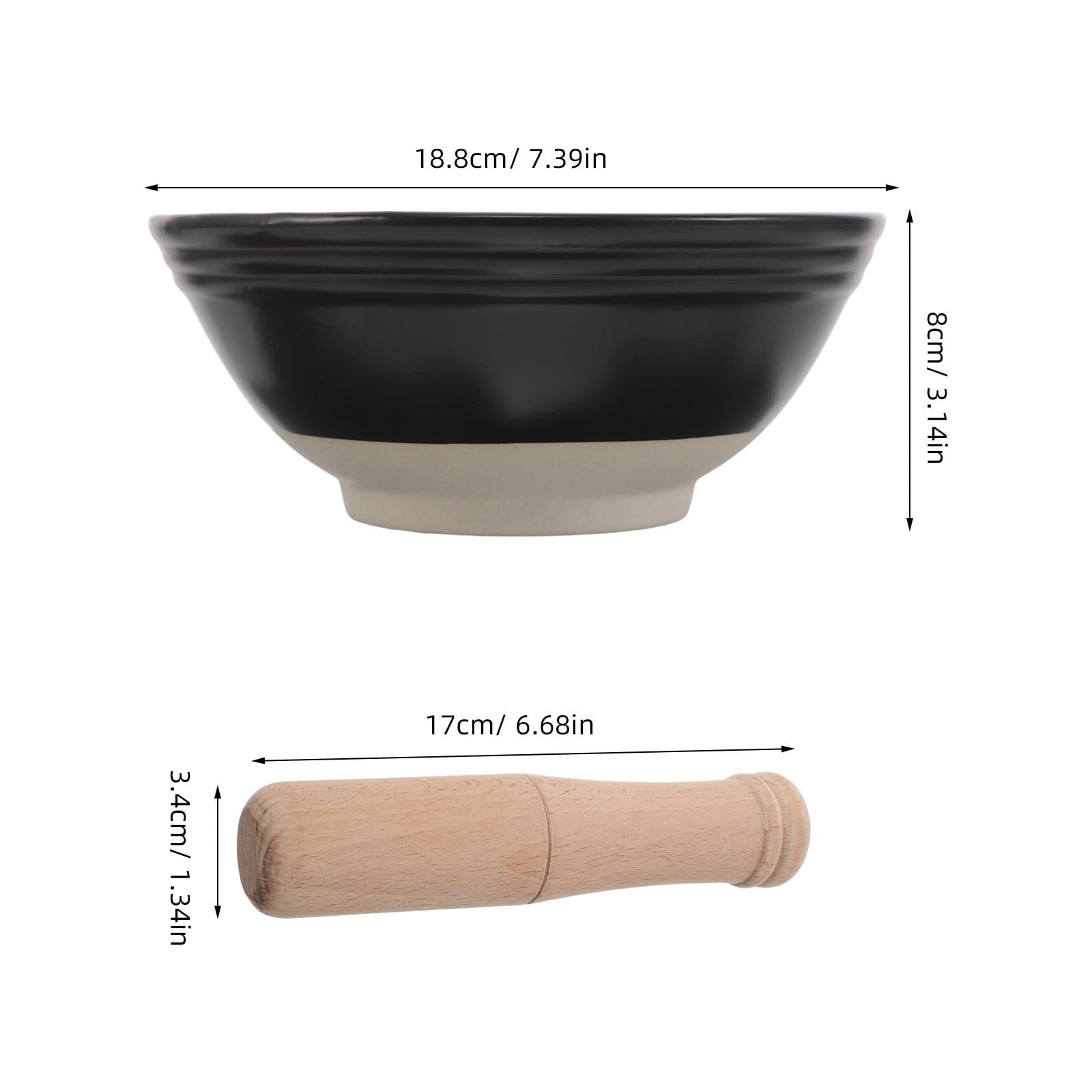 Mortaio Giapponese in Ceramica Nera con Pestello in Legno, Ciotola