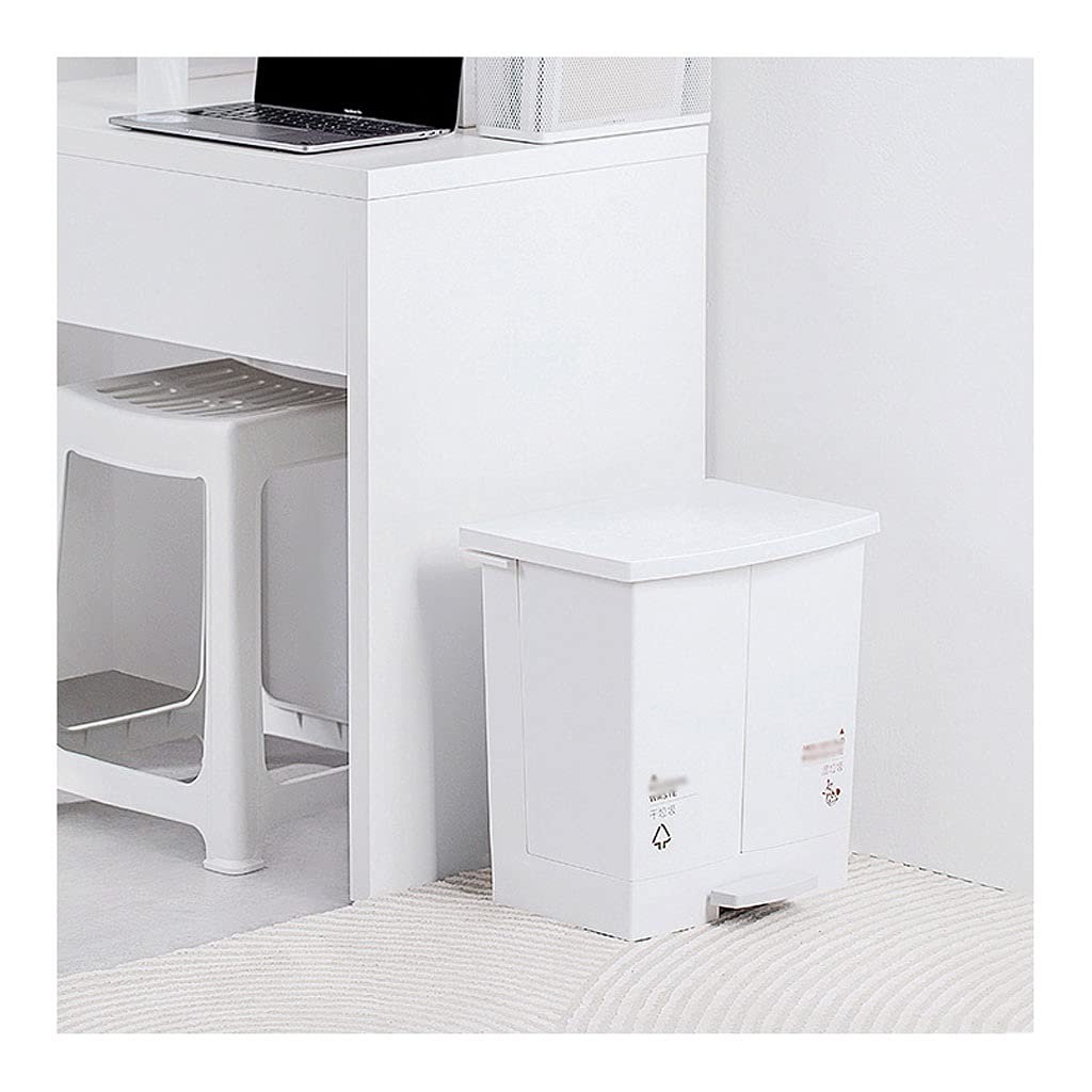 Abfallbehälter Haushaltsrechteckige Mülleimer 20L-Klassifizierung Großer Mülleimer-Kanal-Fuß-Flip-Doppel-Eimer-Design-Aufbewahrungsbox Aufbewahrungsbox Mülleimer (Color : White)