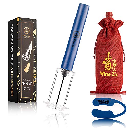 Wine Ziz Amazingly Simple Wine Opener with Foil Cutter Gift Set for Wine Lovers | Wine Pump Air Pressure Wine Bottle Opener Easy Cork Remover Corkscrew | Wine Bottle Openers (Deep Old Navy, 1) - Thumbnail 2