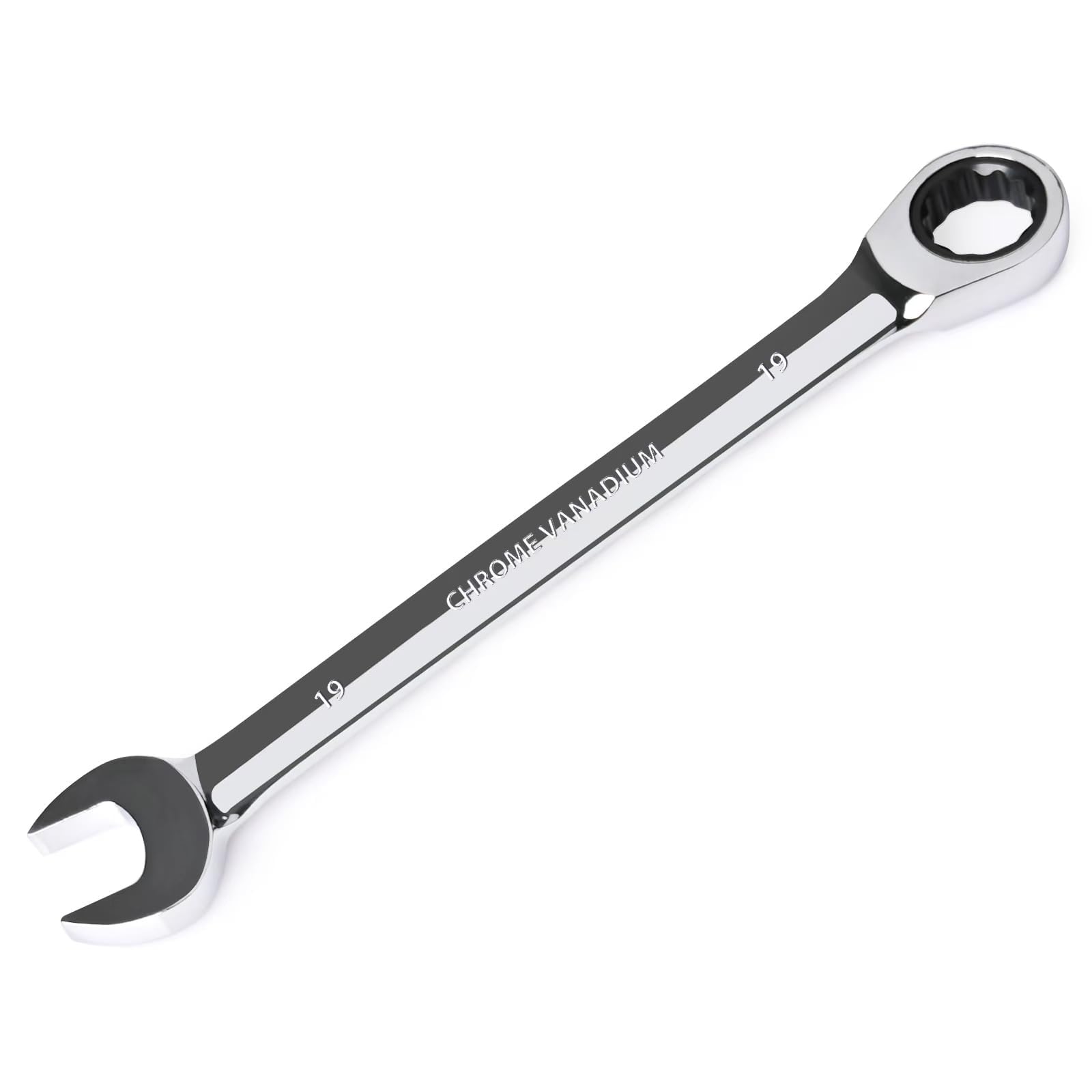 EGOFINE 19mm Ratcheting Combination Wrench Metric, Industrial Grade Gear Spanner with 12-Point Design, 72-Tooth Ratchet