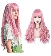 Pink Wigs With Bangs Wigs for White Women Heat Resistant Synthetic Fiber Long Hair Replacement Wi...
