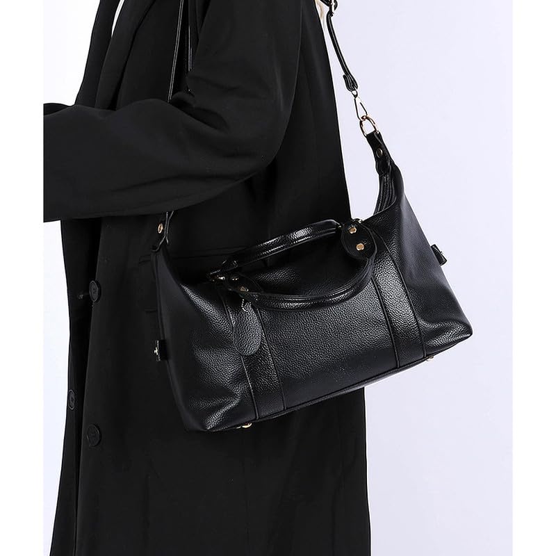 Hobo Bolso de Mano con Bandolera para Mujer en Cuero PU Bolso Hombro Bolso Bandolera Bolso de señora Mode Bolsos para Damas Mamá Boston Bolso Negro