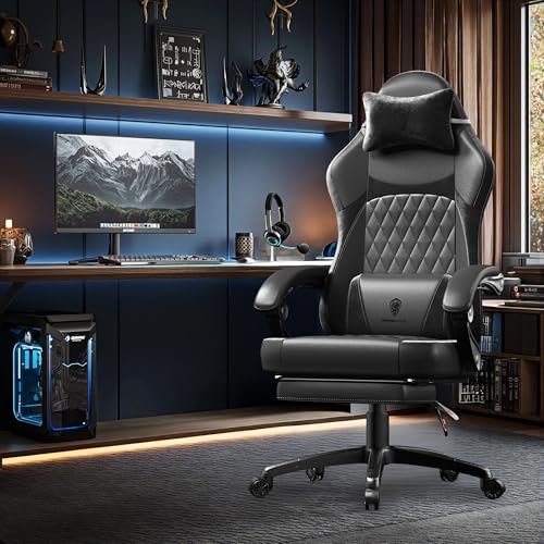 Dowinx Gaming Chair for Adults, Ergonomic Gaming Chairs with Footrest & Linkage Armrests,Game Chair mit Massagefunktion, Breathable Soft Leather Gamer Chair,Adjustable 90°–145°Recline,Black - Image 3