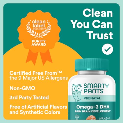 Image of SmartyPants Prenatal Omega 3 DHA Gummies, Prenatal Vitamins for Women to Support Baby Brain Development with Algal Oil, Gluten Free, Clean Label, Orange Lemon Flavor, 120 Gummies (30 Day Supply)