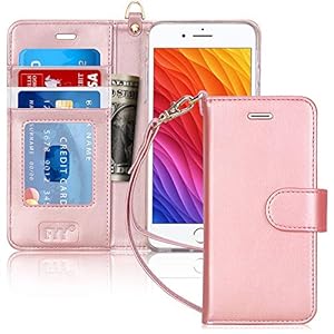 FYY for iPhone 8 Plus Case/iPhone 7 Plus Case, PU Leather Flip Wallet Phone Case with Card Holder Wrist Strap Kickstand…