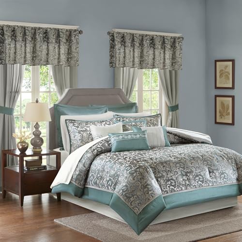 Madison Park Essentials Brystol 24 Piece Room in a Bag Faux Silk Comforter Jacquard...