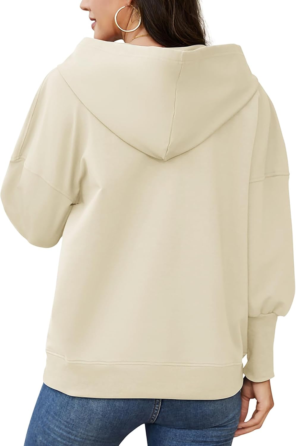 Women's Loose Button Up Pullover Oversized Hoodies Sweatshirt Casual V Neck Long Sleeve Hooded - Image 4