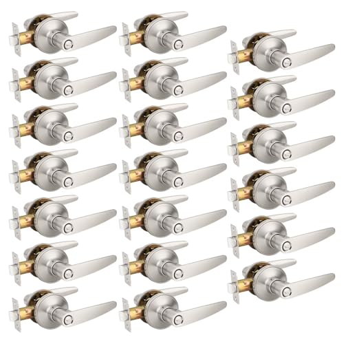 Image of Probrico 20 Pack Privacy Door Levers Door Handles for Bedroom or Bathroom Keyless Leverset, Locked in Side Home /Office Door Lockset,Modern&Durable in Satin Nickel Door Hardware