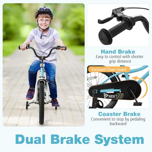Image of BABY JOY Kids Bike, 12 14 16 18 Inches Sporty Bicycle with Training Wheels, Adjustable Seat, Handbrake & Coaster Brake, Reflectors, Girls Boys Bike for 3-8 Years Old Children