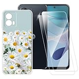 Capa com estampa de margaridas compatível com Motorola Moto G53 5G + [pacote com 2] protetor de tela de vidro temperado, capa à prova de choque para Motorola Moto G53j (6,5 polegadas)