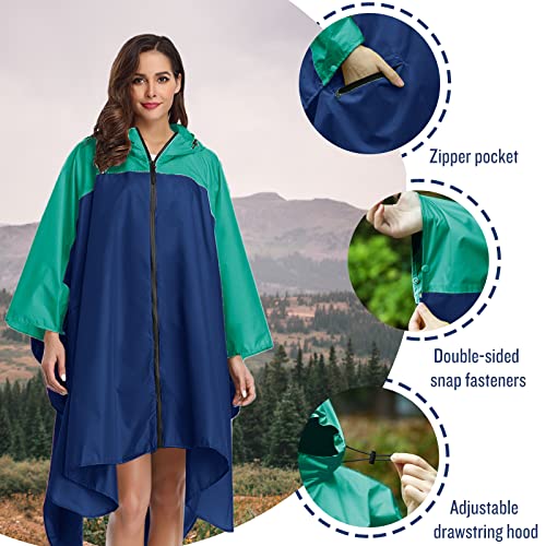 Image of SaphiRose Adult Rain Poncho Waterproof Hooded Zipper Raincoat with Pockets | OEKO-TEX Certified 100% Polyester, Lightweight Packable Storage Pouch, Heat-Sealed Seams, Quick-Dry for Outdoor Hiking