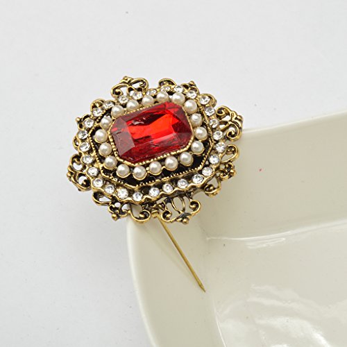 KOZEEYレトロな ビクトリア時代 水晶 ルビーの花 ブローチピン 女性の