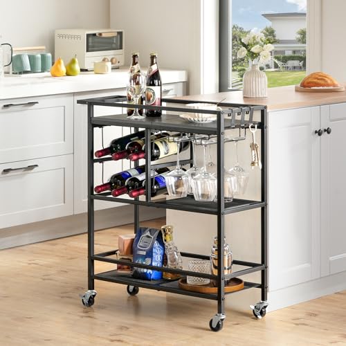Barcartforhome3tierservingcartwithwheelsandhandlebeveragecartwithwinerackandglassholdersrollingwinecartforkitchendiningroomcharcoalgrayandblackrcht6101  Urban Country Home Decor Bar cart for home 3 tier serving cart with wheels and handle beverage cart with wine rack and glass holders rolling wine cart for kitchen dining room charcoal gray and black rcht6101  urban country home decor