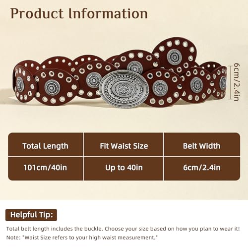 Disc Boho Western Belt for Women–Stylish Chunky Cowgirl Belt with Metal Buckle,PU Leather,Perfect for Dresses & Jeans3