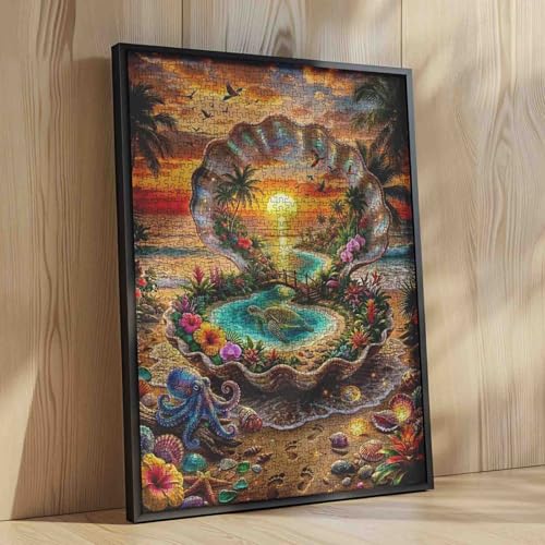 Sonnenuntergang Strand Muschel Puzzle 1000 Teile für Erwachsene Tropische Insel Meeresschildkröte Blumenpuzzle Ozeanlandschaft Puzzles… – Ansicht 4