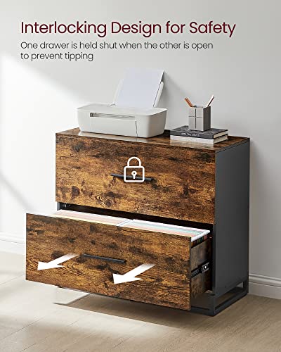 Image of VASAGLE Lateral File Cabinet, Home Office Printer Stand, 2-Drawer Filing Cabinet, with Anti-tip Interlocking Mechanism, for A4, Letter-Size, Legal-Size Hanging Files, Rustic Brown and Ink Black