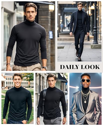 Men's Slim Fit Lightweight Long Sleeve Knitted Pullover Top Turtleneck Sweater T-Shirt3