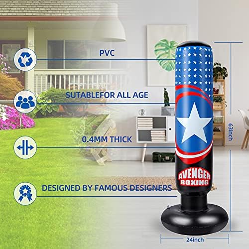 AstarX Kids Punching Bag Captain America Boxing Bag for Immediate Bounce-Back for Practicing Karate, Taekwondo, MMA and to Relieve Pent Up Energy in Kids and Adults/Tall 5 3
