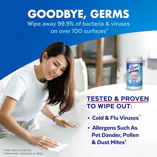 Image of LYSOL Disinfecting Wipes, All Purpose Cleaner, Multi-Surface Antibacterial Cleaning Wipes, Household Cleaning Supplies, Dorm Essentials, Crisp Linen Scent, 80 ct.