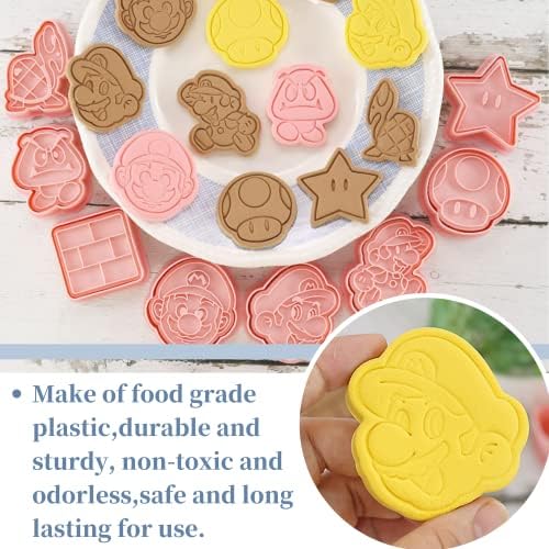 Crethink Cookie Cutter-8 Plastic Cookie Stamps-Cartoon Fun Cookie MoldChildren Super Mario Baking Set (Style 2)