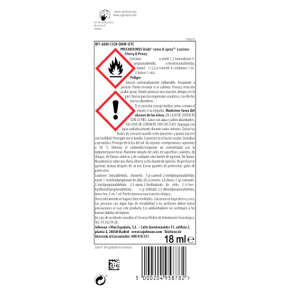 Sense & Spray Lufterfrischer-Nachfüller mit Kirsch- und Pfingstrosenduft 18 ml. B5SB. 6er-Pack.