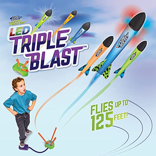 Geospace Jump Rocket Triple Blast With Launch Pad And 3 Foam Light-Up Rockets; Great For Glow In The Dark Outdoor Play #TOP1
