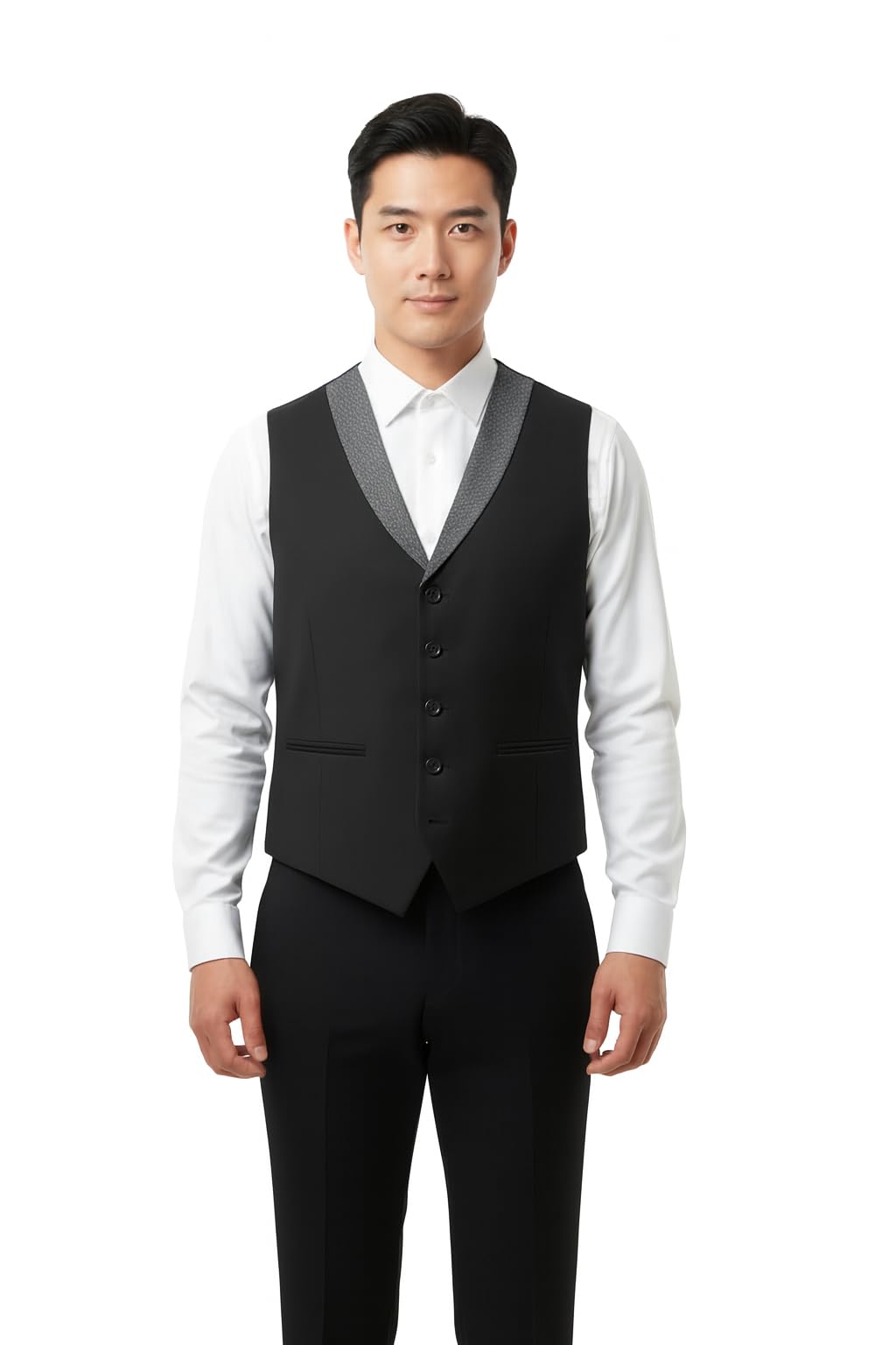 Men's Formal Business Vest, Black with Grey Lapel, Button Front Waistcoat for Professional Wear, Classic V-Neck Design-picture-27