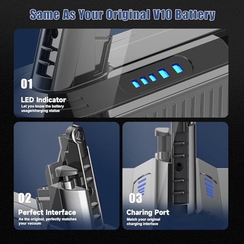 Image of 10000mAh V10 /SV12 Battery Replacement for Dyson Pack 7-Cell 206340 242151