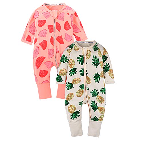 Image of Kids Tales 2 Pack Baby Graphic Zipper Romper Infant Handed Footed Pajamas Toddler Boys Girls Cotton Bodysuit