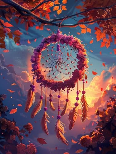 Diamond Painting coucher de soleil 5D DIY avec plume 70x90cm S2-519