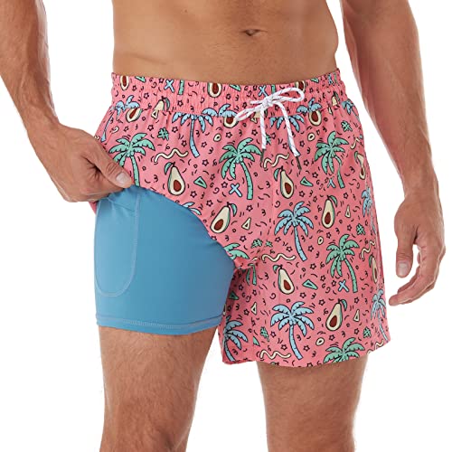 BRISIRA Mens Swim Trunks Quick Dry Swim Shorts 5 inch Inseam Stretch Water Beach Shorts with Compression Liner Zipper Pocket