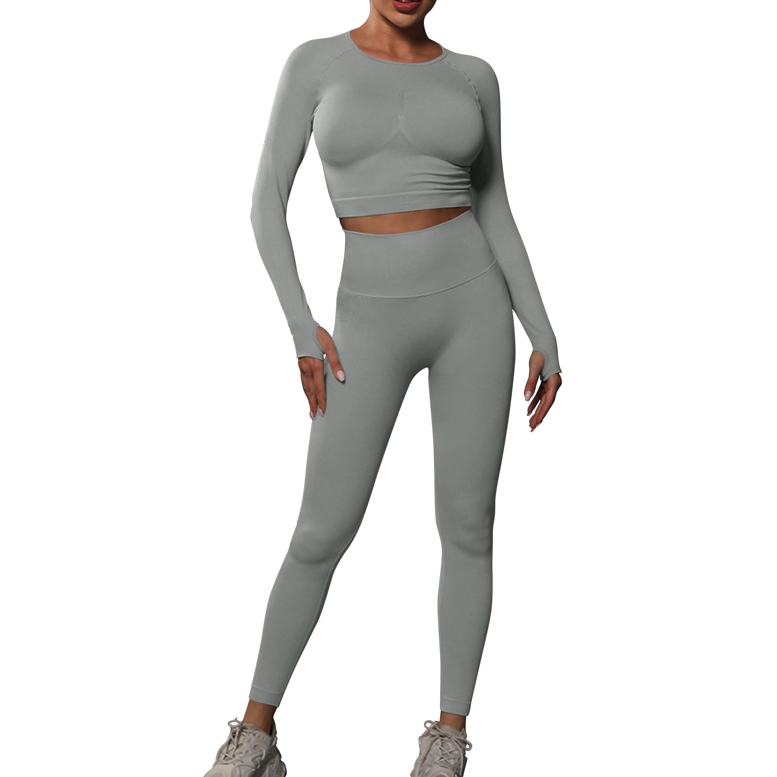 JBT Workout Set for Women Two Pieces for Long Sleeves Workout Sets, Seamless High Waist Leggings for Women