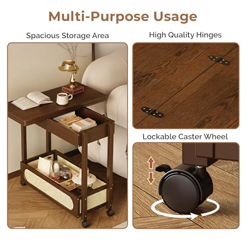 Image of HomeEssentials Convertible Sofa Sideboard & Adjustable Folding Table - Space-Saving Multi-Functional Side Table with Storage, Modern Wooden Expandable Coffee Table for Living Room & Small Spaces