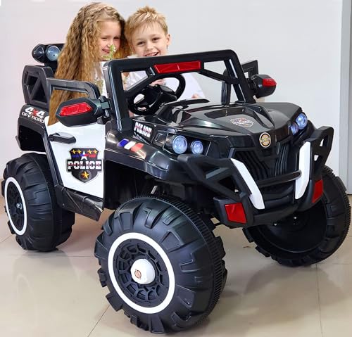 Miniature Mart Big Size Kids Electric Driving Jeep Suitable for 1?8 Years | Steering & Remote Control| 2 Seater | 4x4 Jumbo Jeeps | Drive Car for Boys & Girls | 1 Year Warranty (Police Edition)